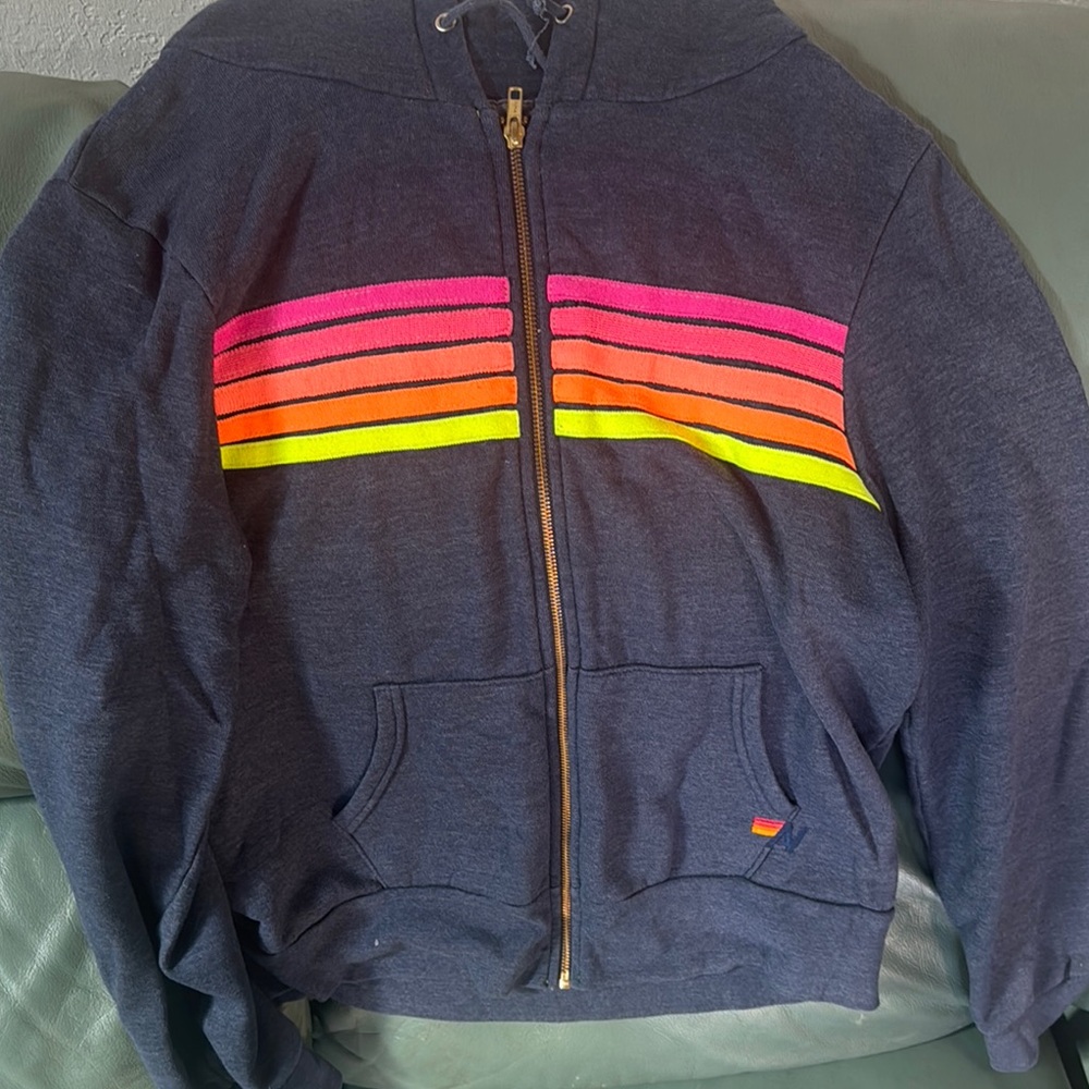 AVIATOR NATION Navy Hoodie with Neon Stripes